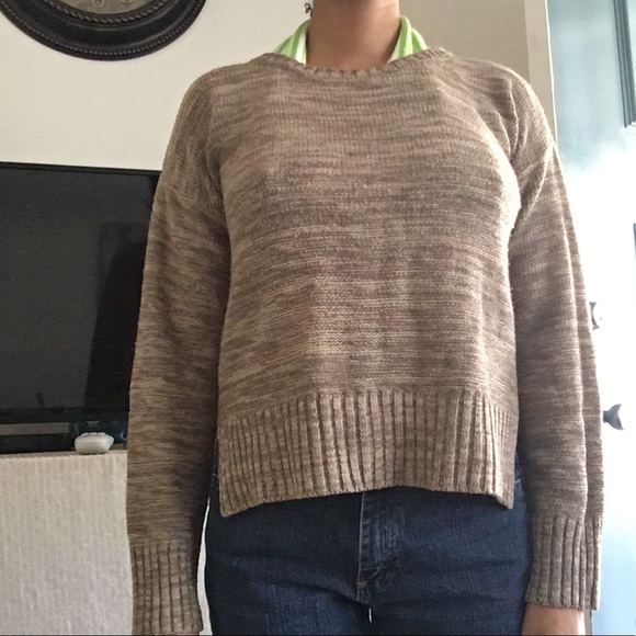 Beige knit sweater, Heather sweater, crewneck sweater, high low sweater - Picture 3 of 11
